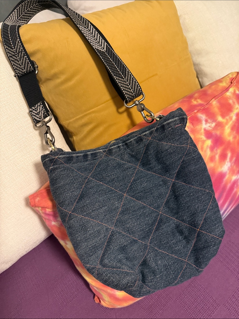 Grateful Dead! Handmade OOAK Denim embroidered GNOME MushroomCrossbody Bag - Picture 12 of 14